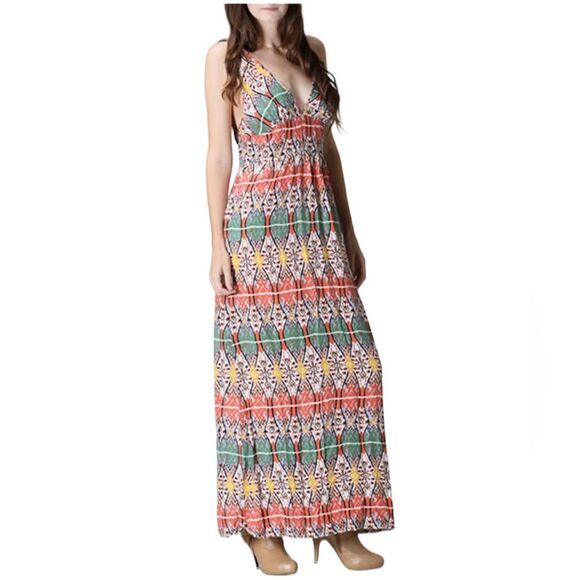 Akeralani Dresses & Skirts - AkeraLani Multi Colored Long Smocked Strappy Sundress Size S